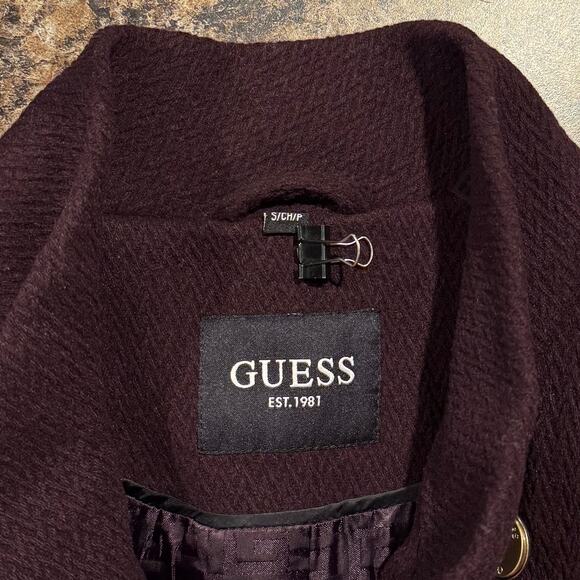 NWT Guess Coat Wool Classic Preppy Professional Minimalist Formal Burgundy Small - Picture 4 of 11